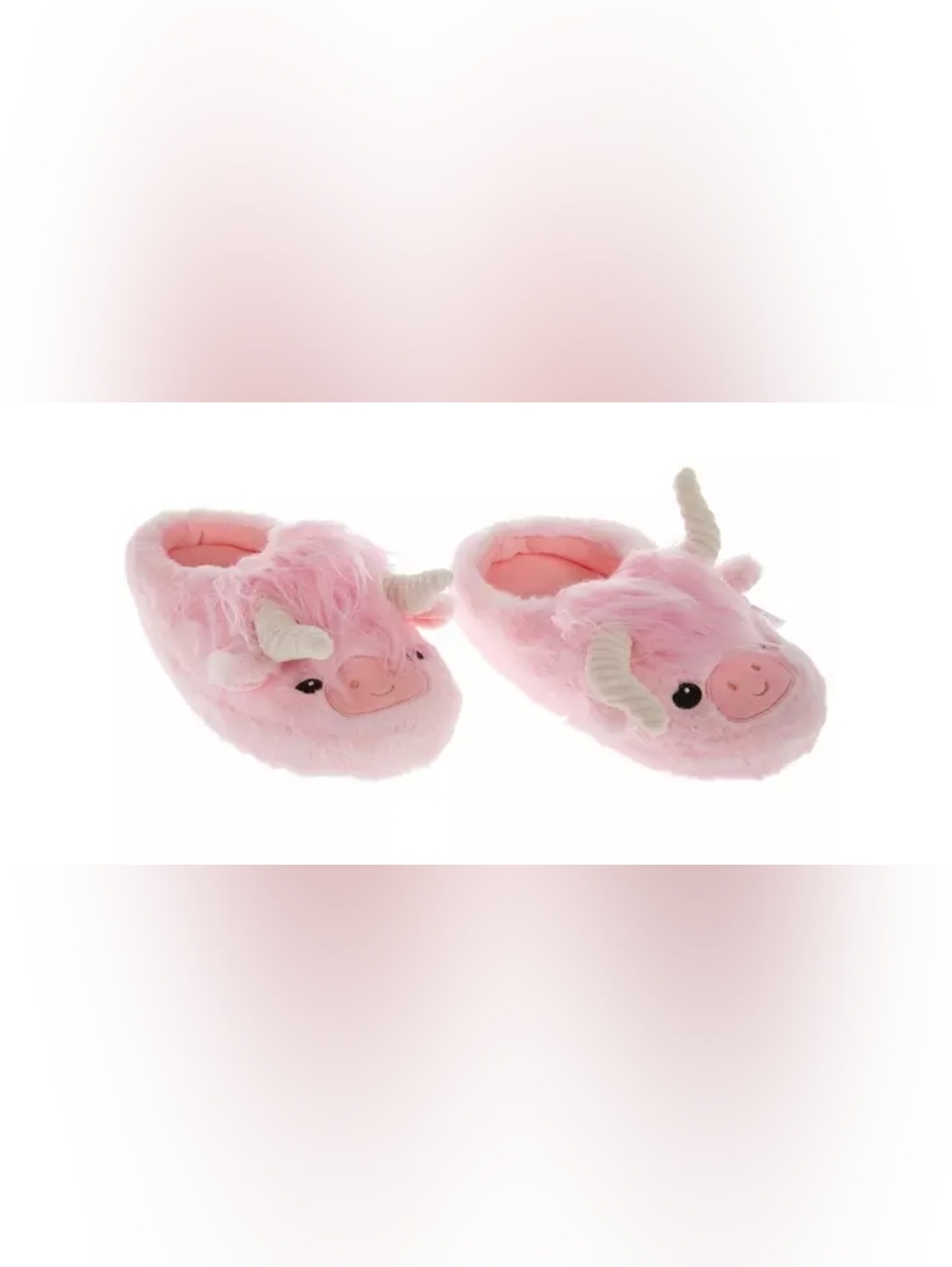 Pink Fuzzy Highland Cow Youth Slippers- Size 6/7- NWT